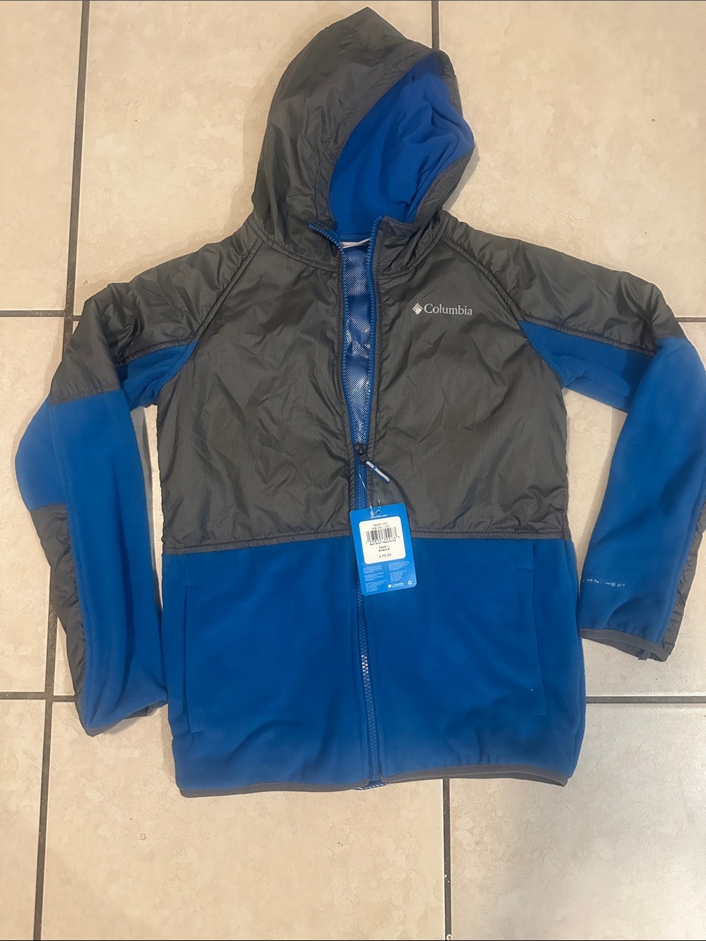 NWT Columbia Blue and Gray Hooded Jacket youth L